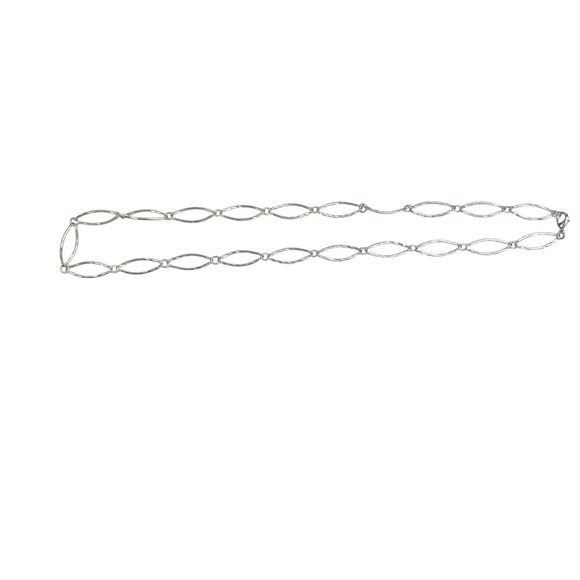 Silver Tone Large Open Oval Link Twisted Etched Necklace - Picture 7 of 10